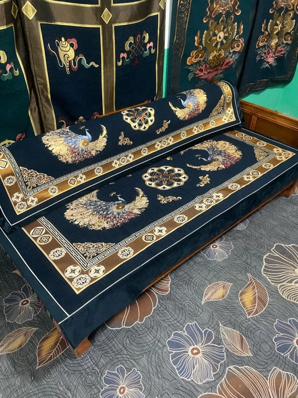 孔雀开屏加厚民族风藏式床坐垫靠背巾