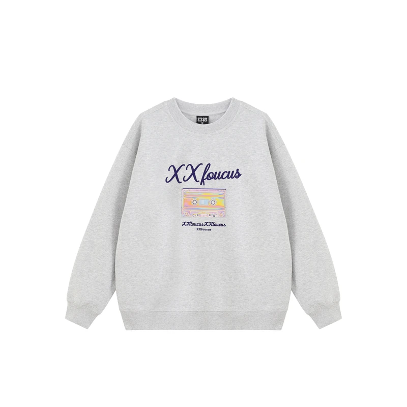 0223【加厚不加绒】复古磁带印花潮牌宽松圆领卫衣