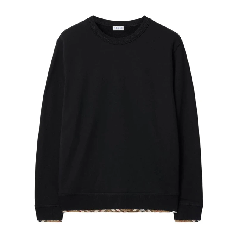 Burberry/博柏利 男士黑色棉质格纹饰边圆领长袖卫衣