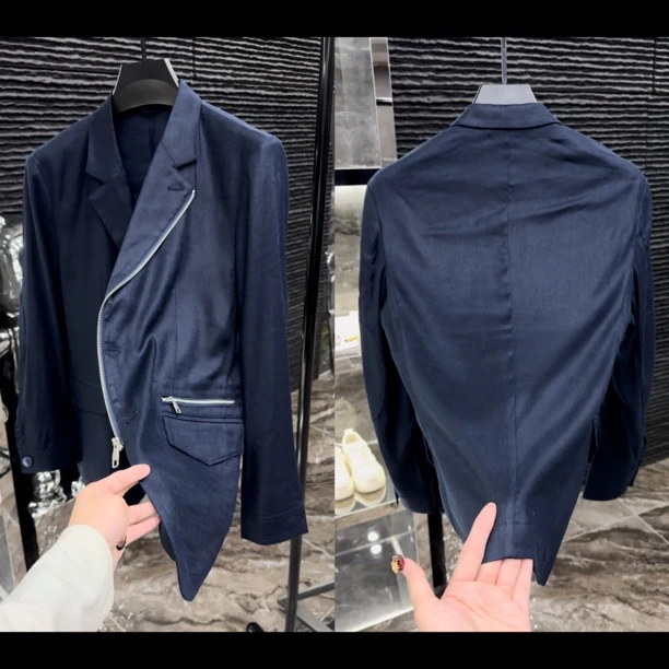 夏季定制款男士亚麻混纺薄款西服6011