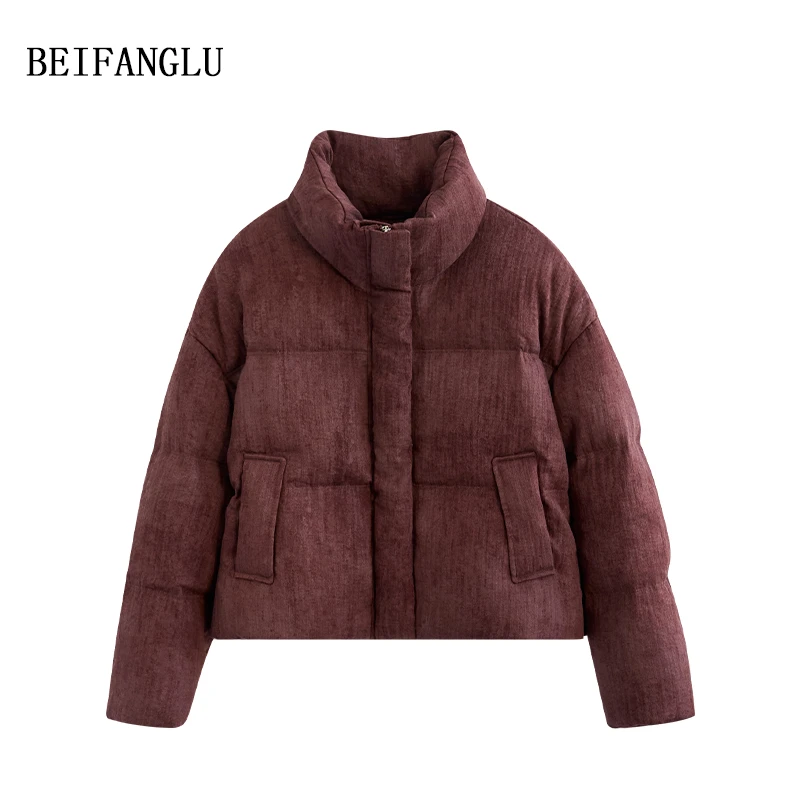 【轻量感白鸭绒】2024冬上新复古红立领拉链口袋羽绒服W9229