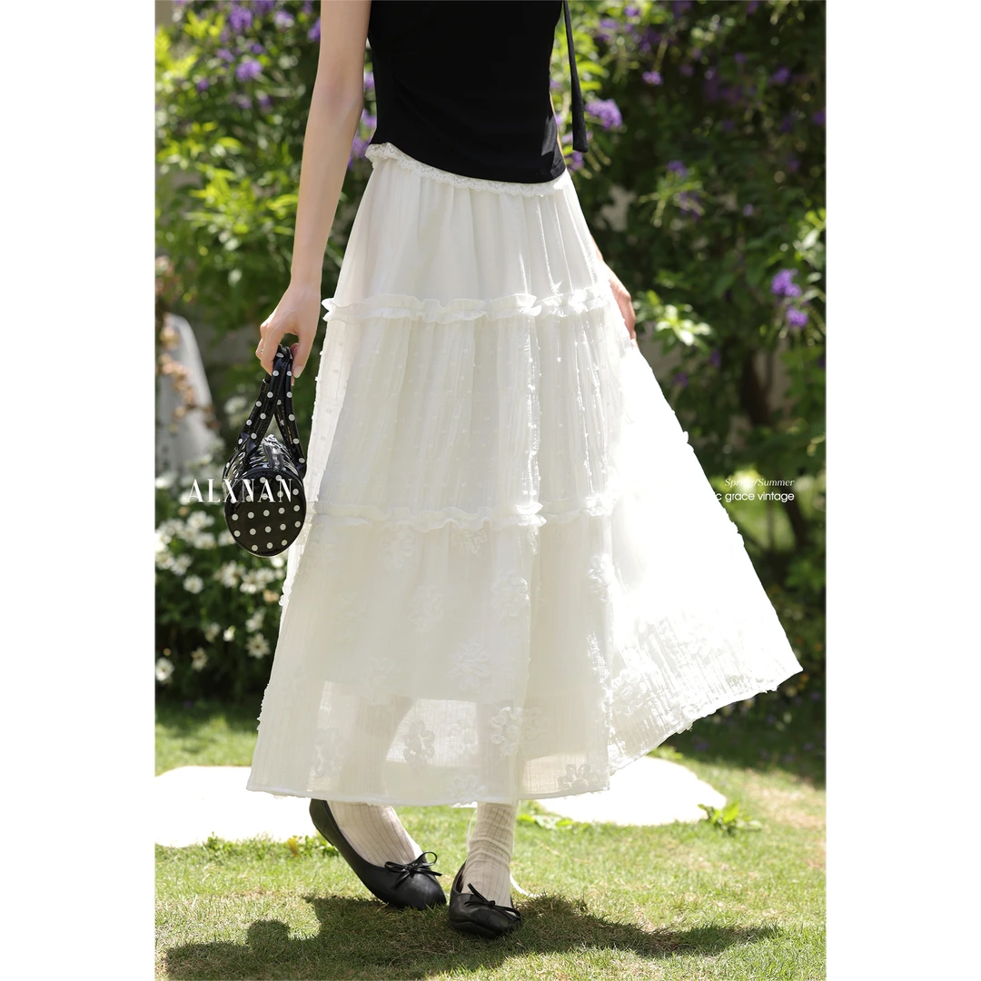 【品牌撤柜款ZB】法式气质米白半身裙女2025夏新款A型蛋糕裙L55750