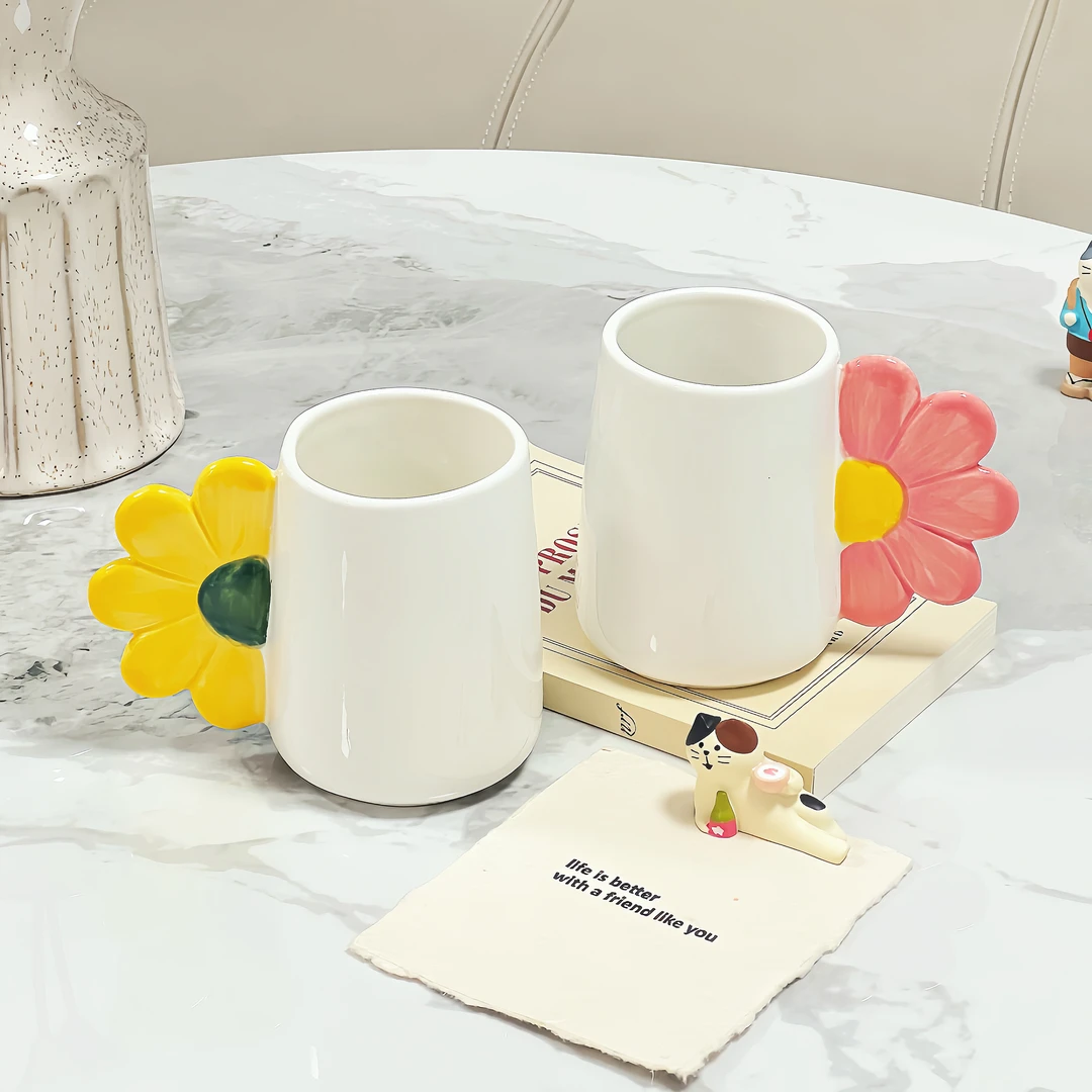 INS风花朵马克杯家用高颜值情侣对杯陶瓷喝水杯创意咖啡杯牛奶杯