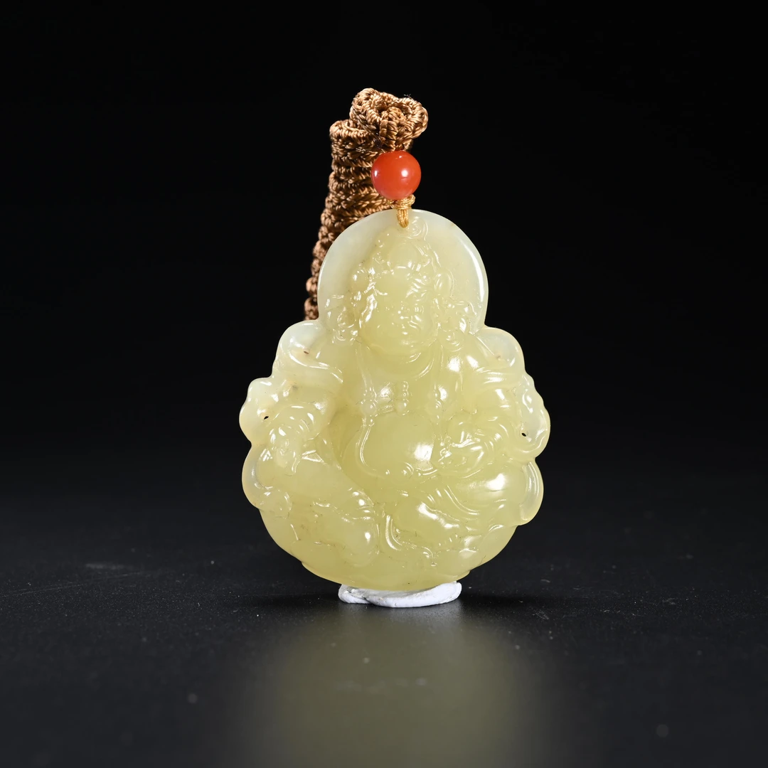 lot3和田玉黄玉财神挂件/保利