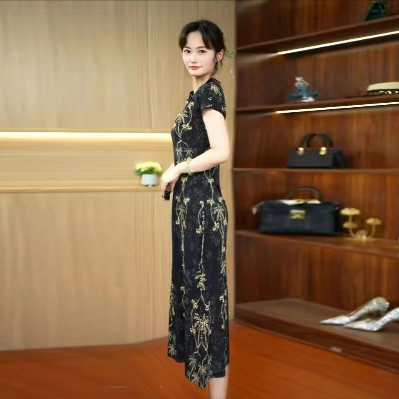 A-296夏季妈妈改良斜门襟旗袍中式民族连衣裙气质显瘦新款裙子