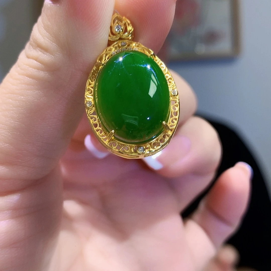 和田玉（碧玉）颈饰银S925镀金镶嵌