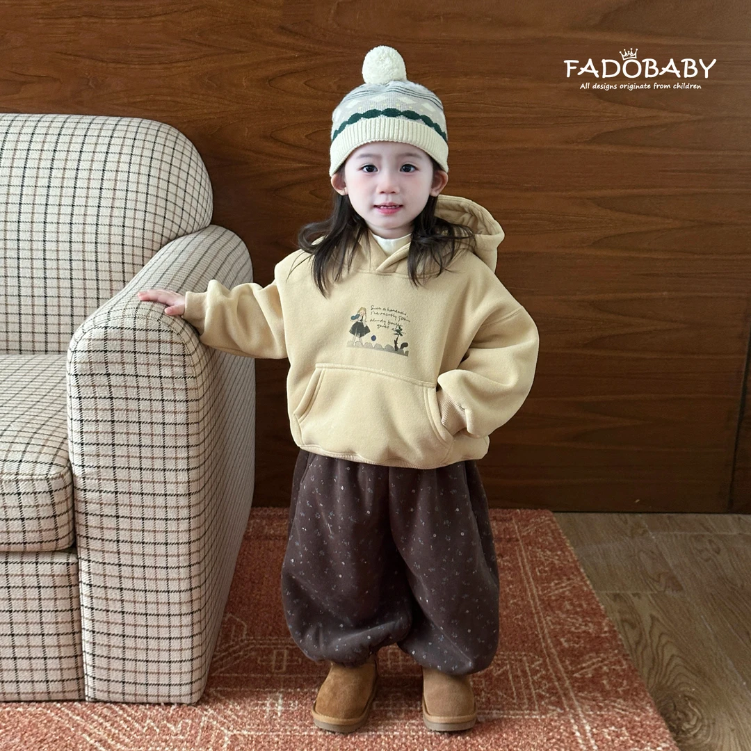 女童加绒套装2025冬季新款宝宝洋气加厚连帽卫衣儿童碎花保暖卫裤