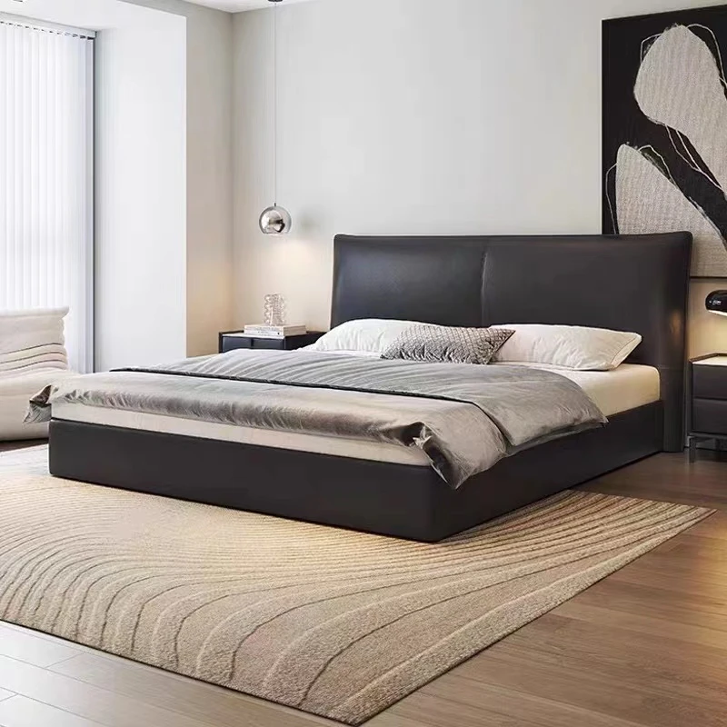 双人床意式轻奢皮艺床主卧储物大床现代简约主卧极简婚床软包床