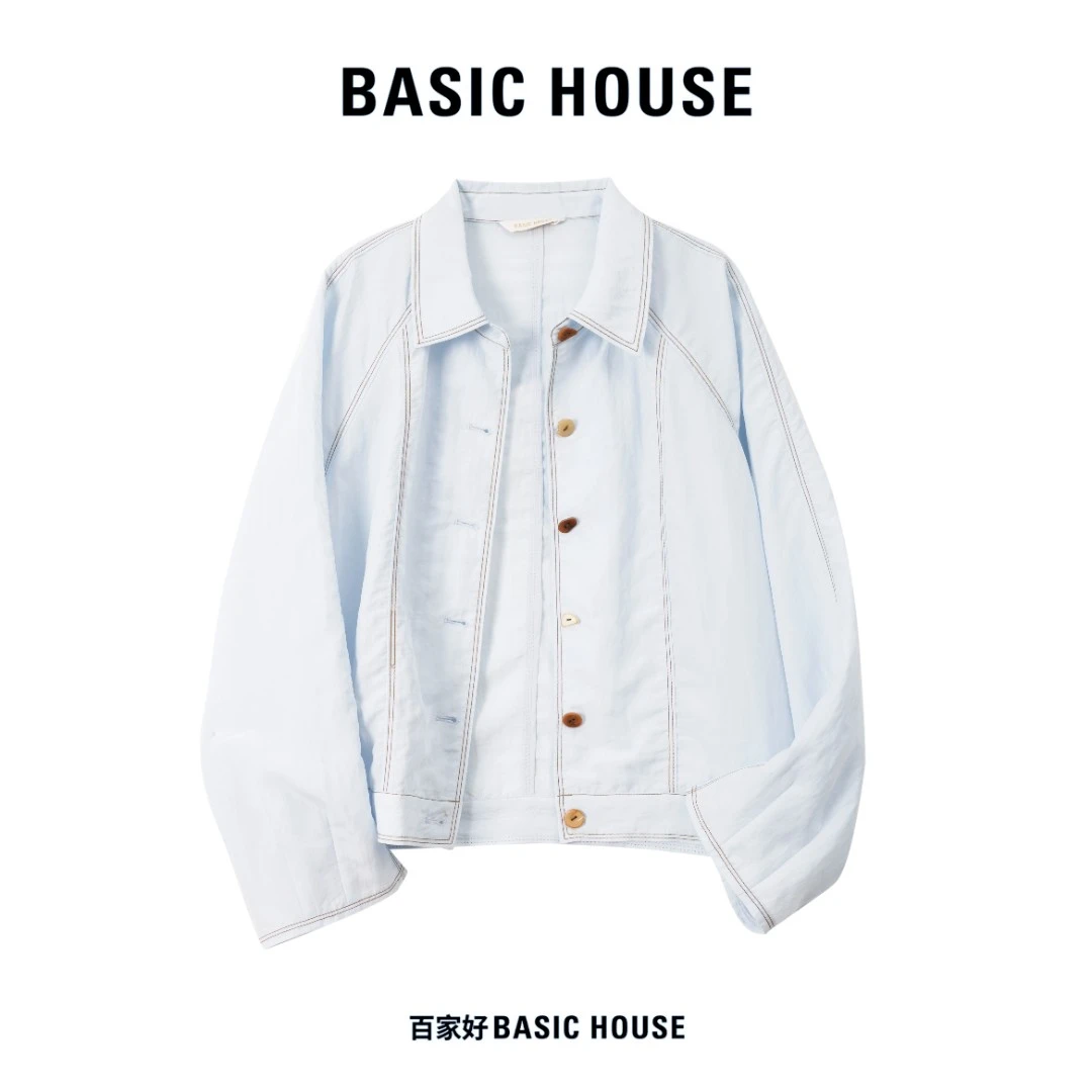 Basic House/韩国百家好2025秋季新款翻领彩扣明线衬衫外套显瘦