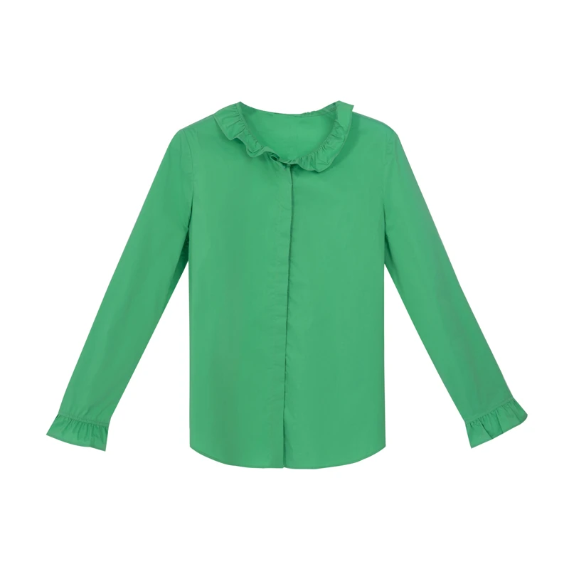 【她翼】春季衬衫长袖时尚休闲百搭绿色女士翻领CF1242353245
