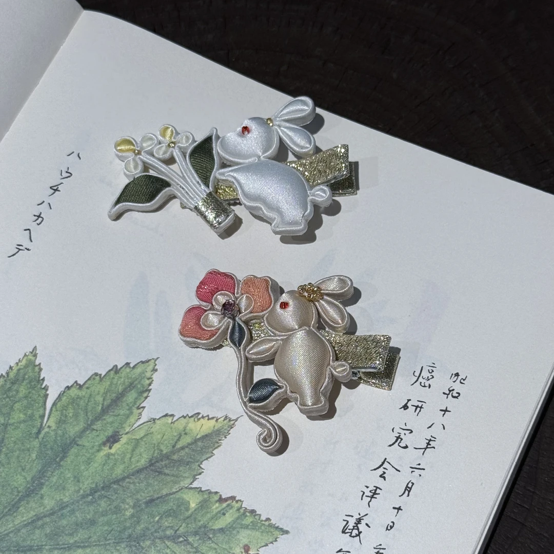 兔子盘扣边夹 非遗手工盘扣边夹日常百搭头饰发饰