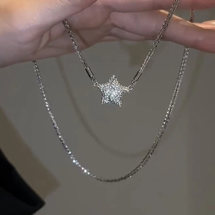 铜合金项链 精致微镶五角星磁吸多层项链女气质甜酷