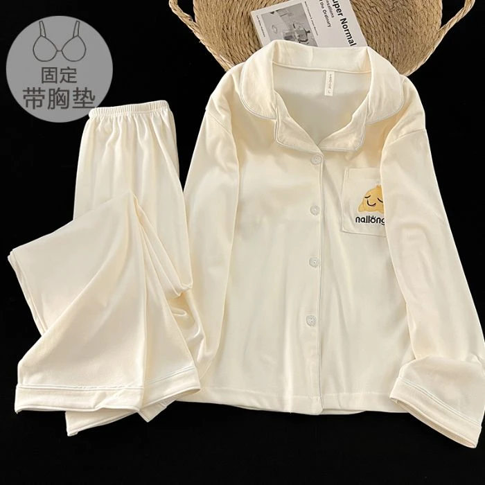 秋冬季保暖德绒睡衣女带胸垫开衫长袖套甜美ins风学生家居服新款