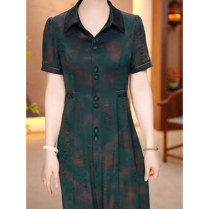 桑丝缎连衣裙2025夏季新款时尚修身显瘦高级国风改良旗袍连衣裙