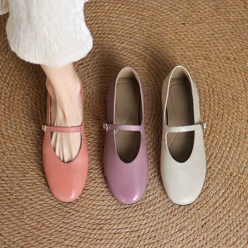 水洗牛皮~舒适柔软玛丽珍鞋女圆头平底芭蕾舞鞋温柔浅口单鞋瓢鞋