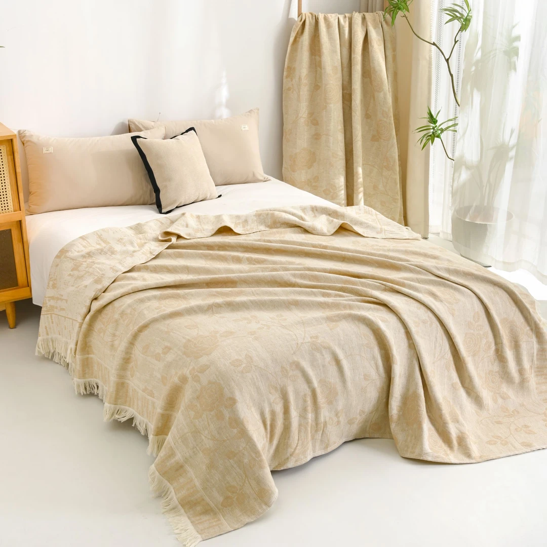 流苏款-多功能棉麻纱布盖毯沙发巾大尺寸居家文艺舒爽透气双人HZ