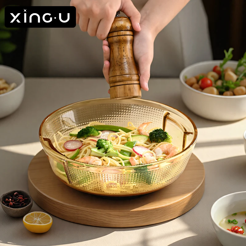 【蜜晶烤盘圆形】烤盘琥珀原色家用耐高温带盖微波炉烤箱