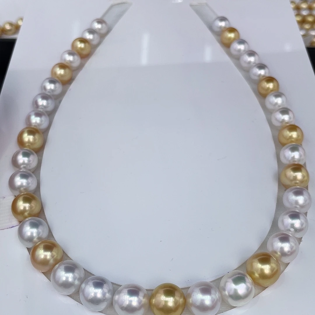 定制海水珍珠未镶嵌裸珠10-12mm极光白金混彩