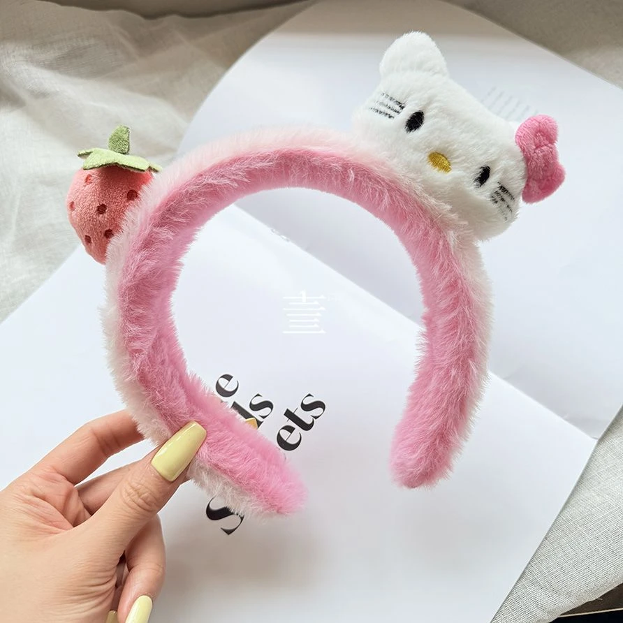 新款洗脸敷面膜头箍发可爱草莓卡通KT猫毛绒发箍女甜美防滑头饰