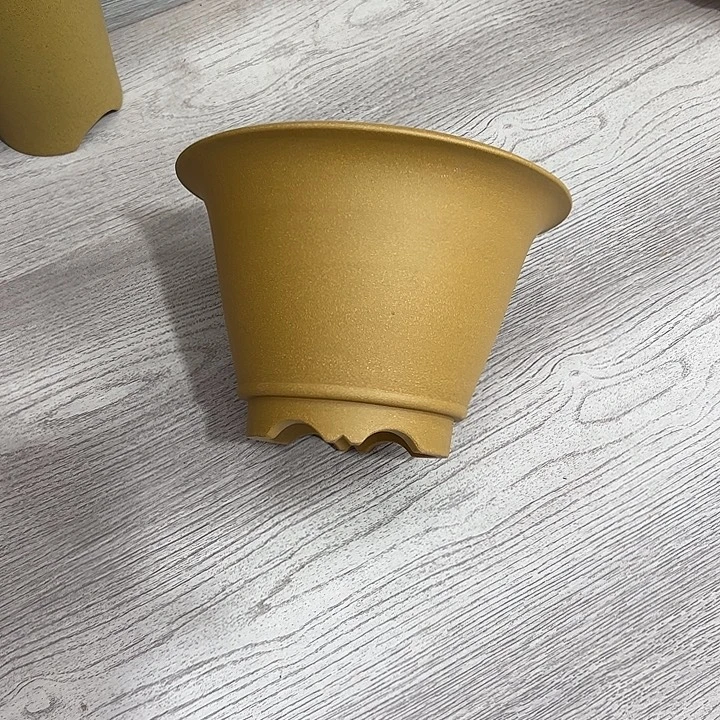 紫砂花盆双底陡盆黄色