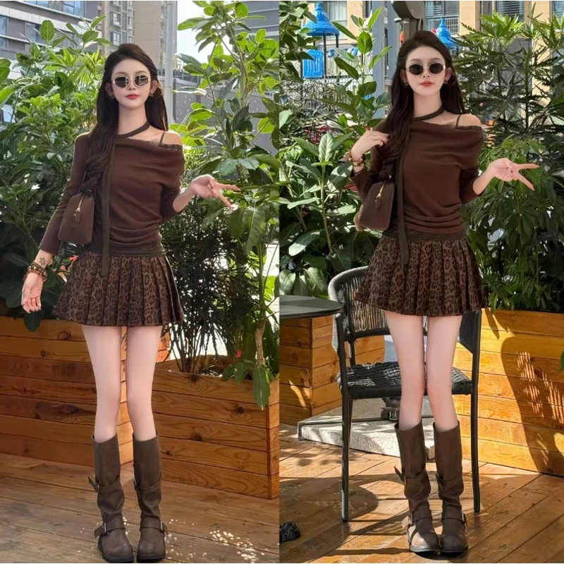 卡莲格/美肩狙击·一字领斜肩多种穿法飘带挂脖长袖上衣