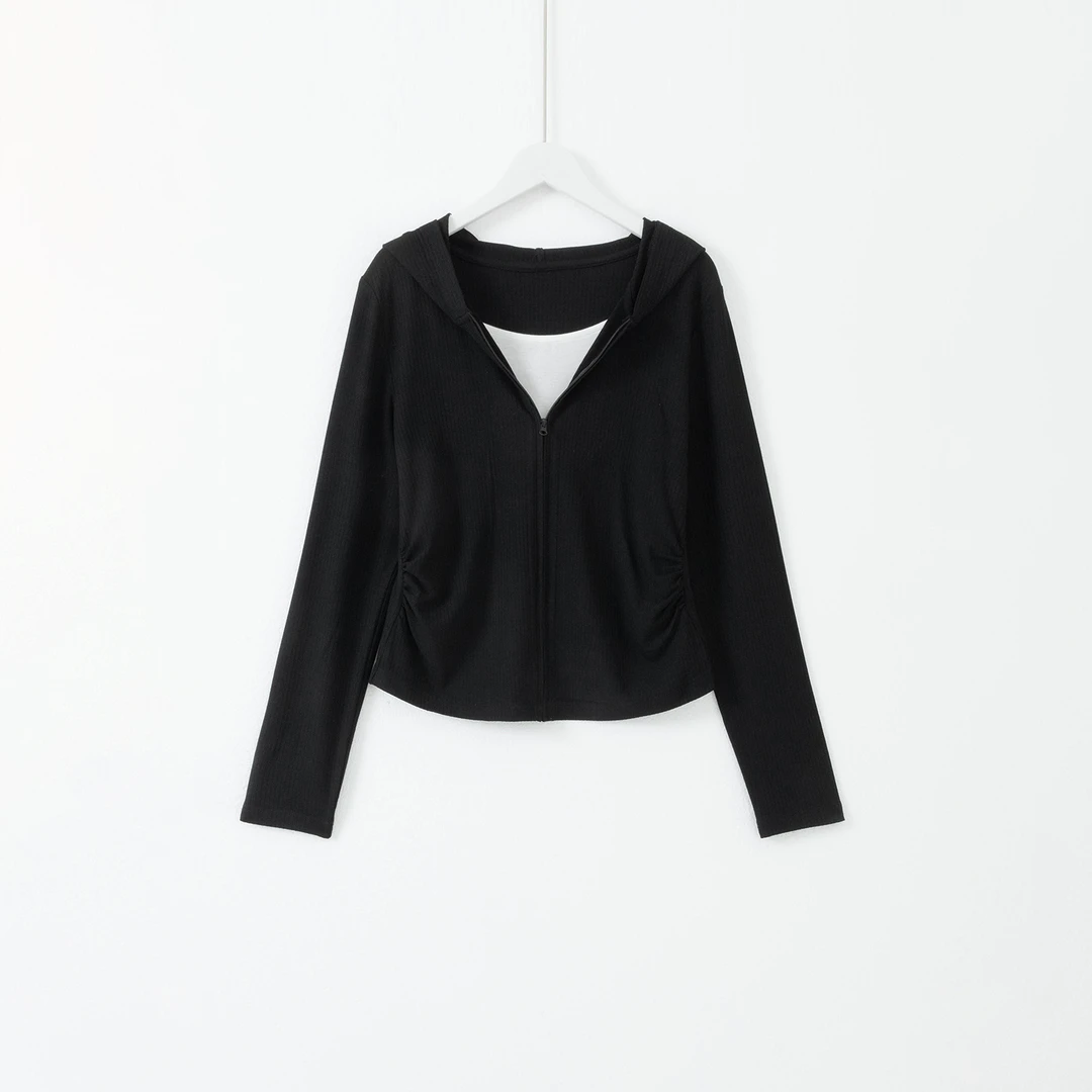 几里与麻 假两件收腰褶皱长袖T恤 衣长47胸围87 2090244