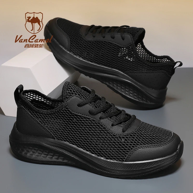 西域骆驼镂空夏季休闲户外休闲鞋透气圆头休闲风网面鞋轻便男士
