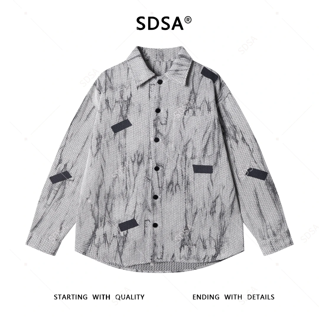 SDSA男士秋冬新款痞帅男装潮牌水墨扎染翻领长袖衬衫百搭时尚衬衣