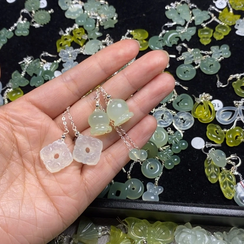 【闪购商品】蛇纹石玉挂件耳饰耳环项链未镶嵌喵*人