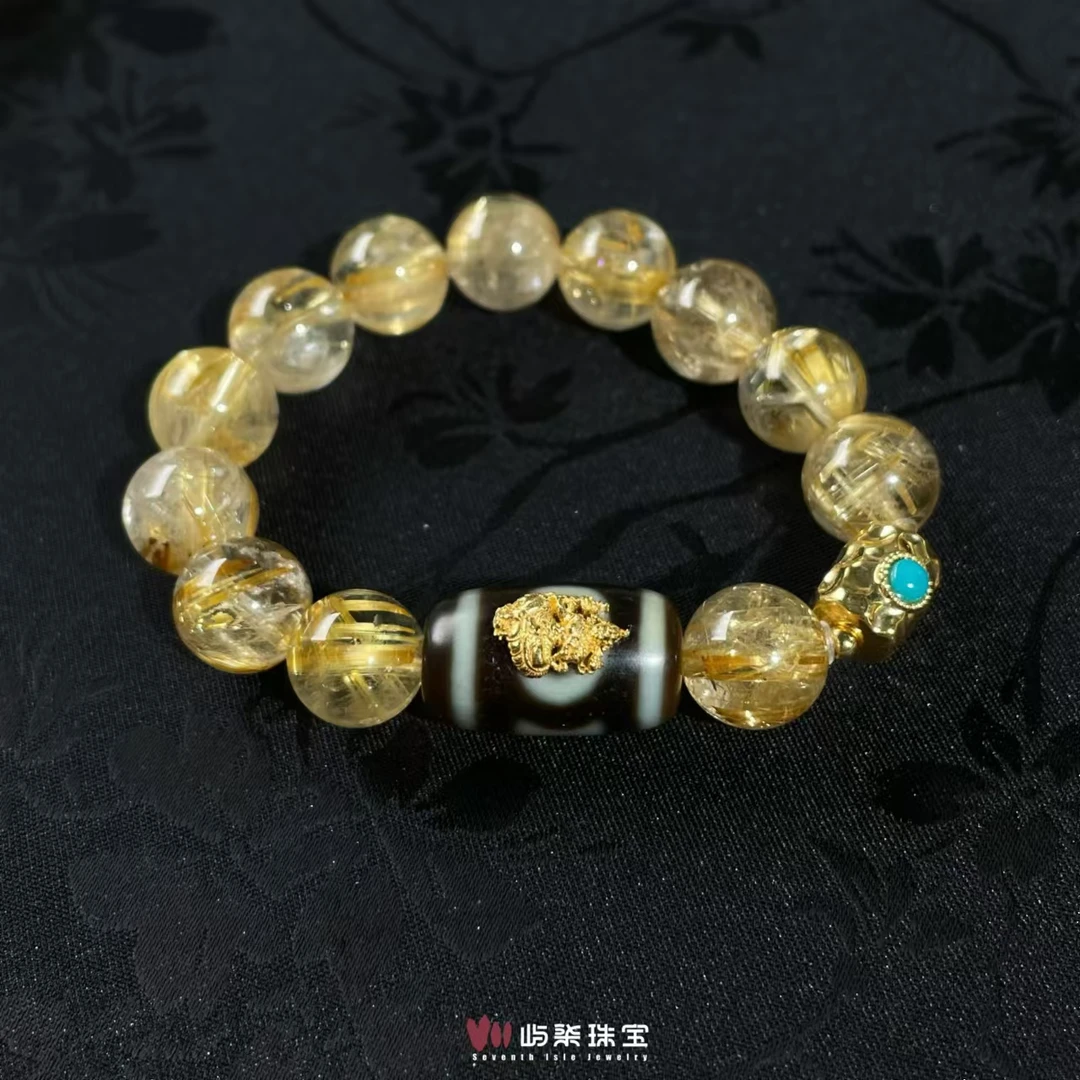 【要努力】F521 水晶18k金镶嵌 一眼天地金发手串
