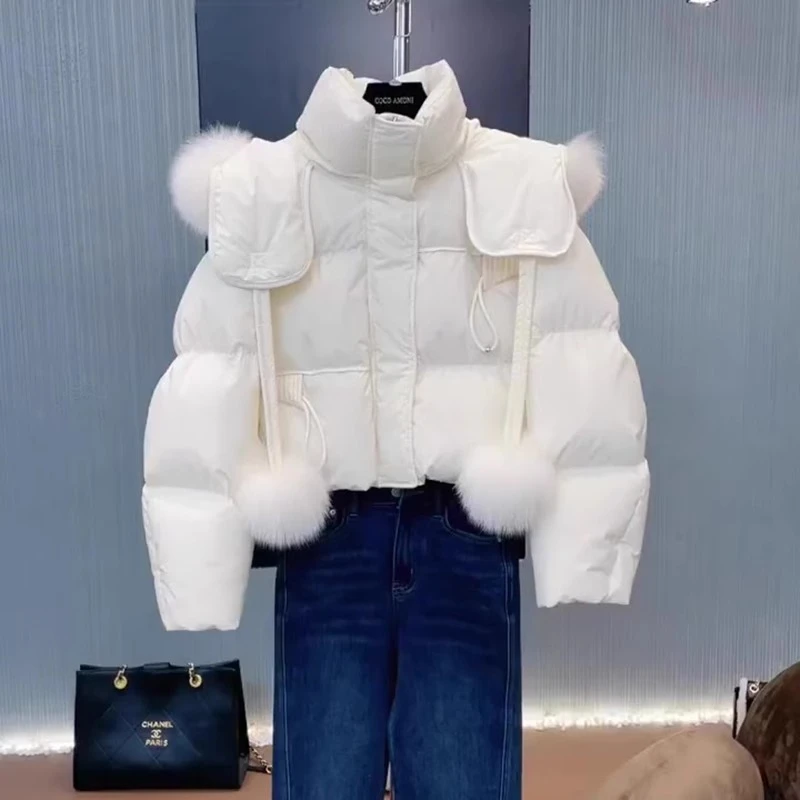 冬季设计感棉服女2025年新款韩系显瘦毛领加厚连帽时尚百搭外套