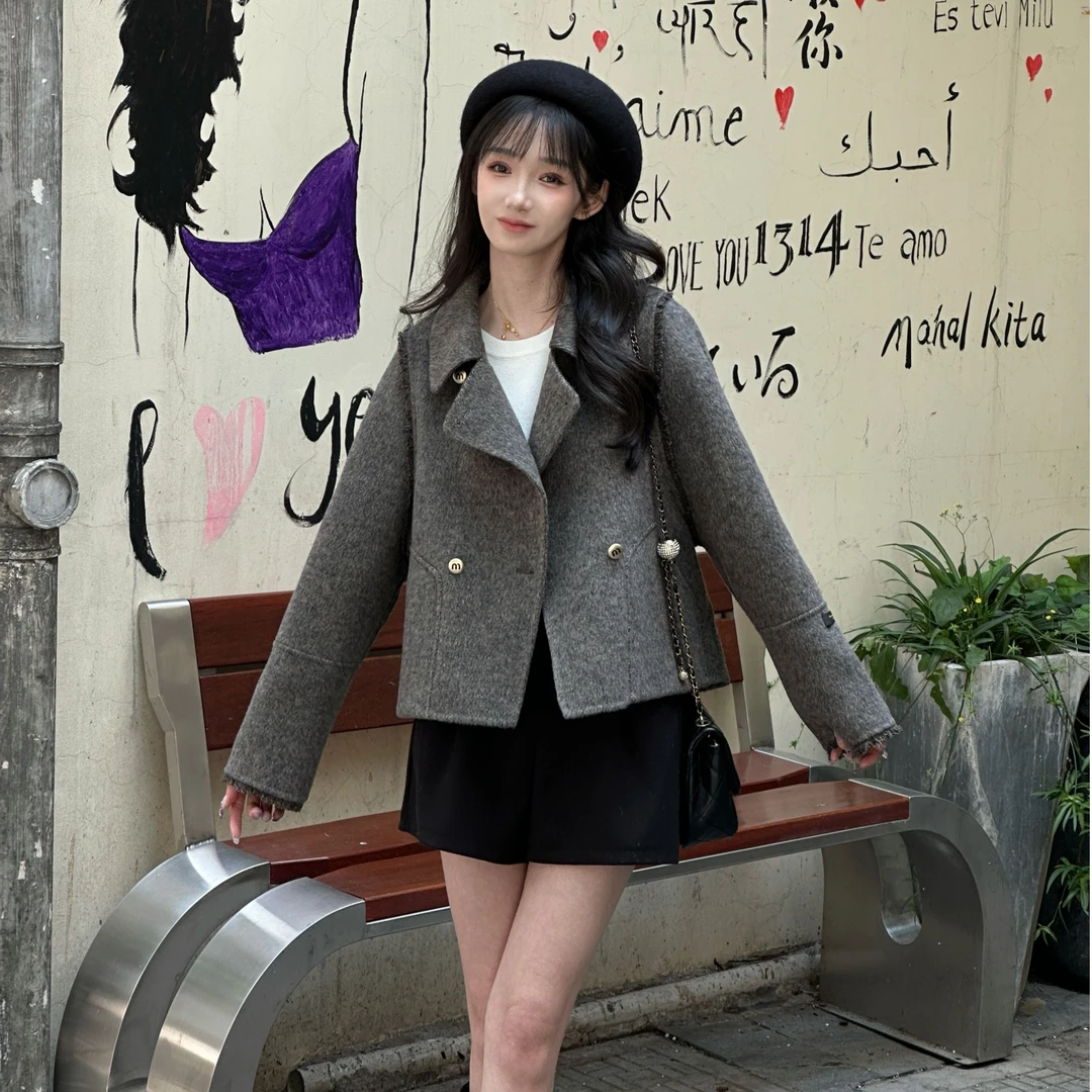 HSTYLE/韩都衣舍短款羊毛大衣女小香风气质显瘦小个子外套YG8501