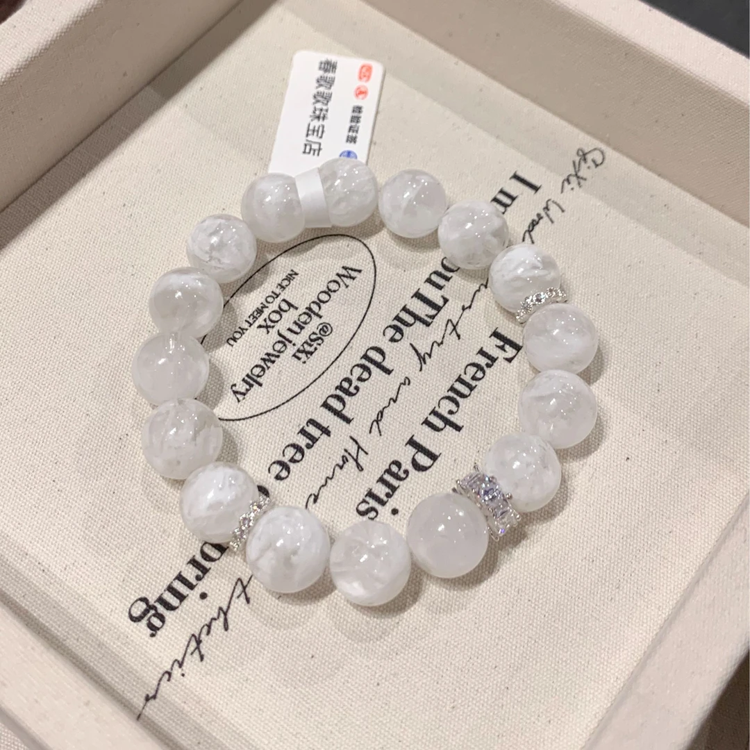 天然雪花幽灵水晶手工手串气质多样性发一白色百搭简约