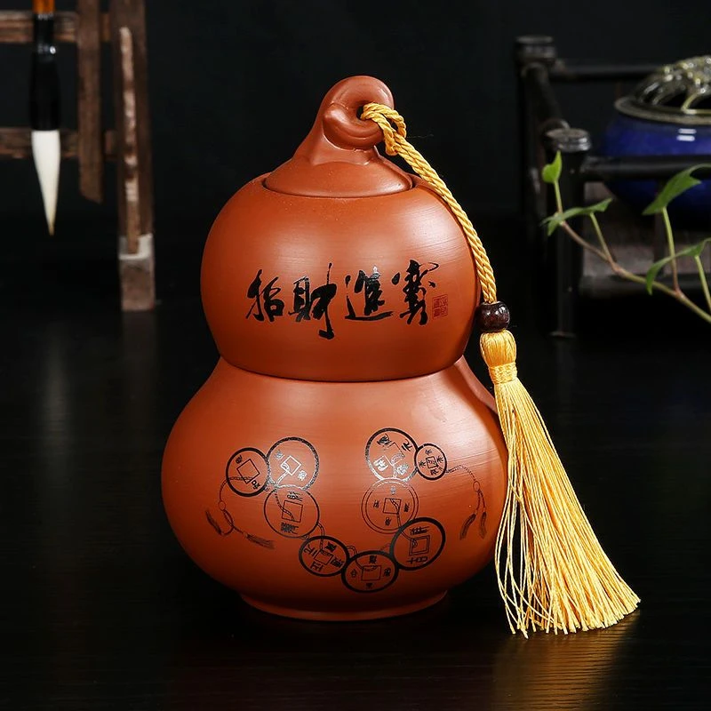 紫砂材质中号葫芦形状茶叶罐