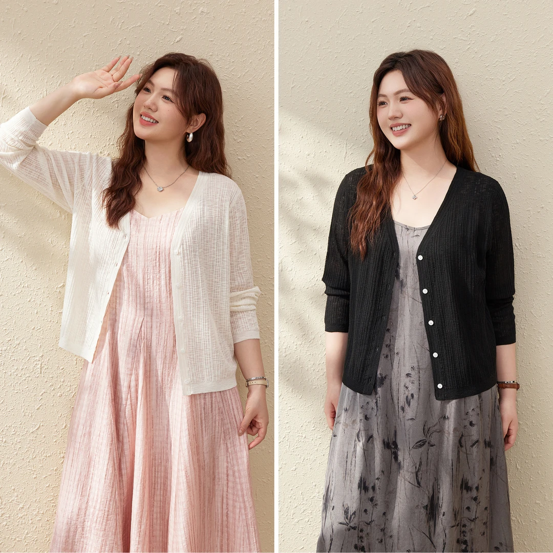 【流光曳雾】纤莉秀W大码女装欧若风洋气防晒针织开衫QK1210