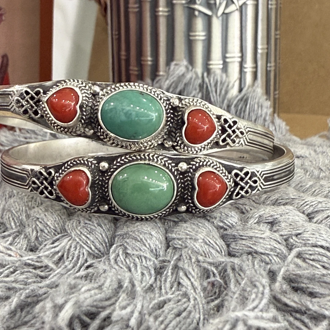 足银手镯 足银蒙古元素真旭日手镯