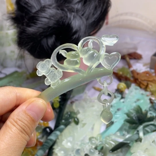 蛇纹石玉未镶嵌发饰苦*啡