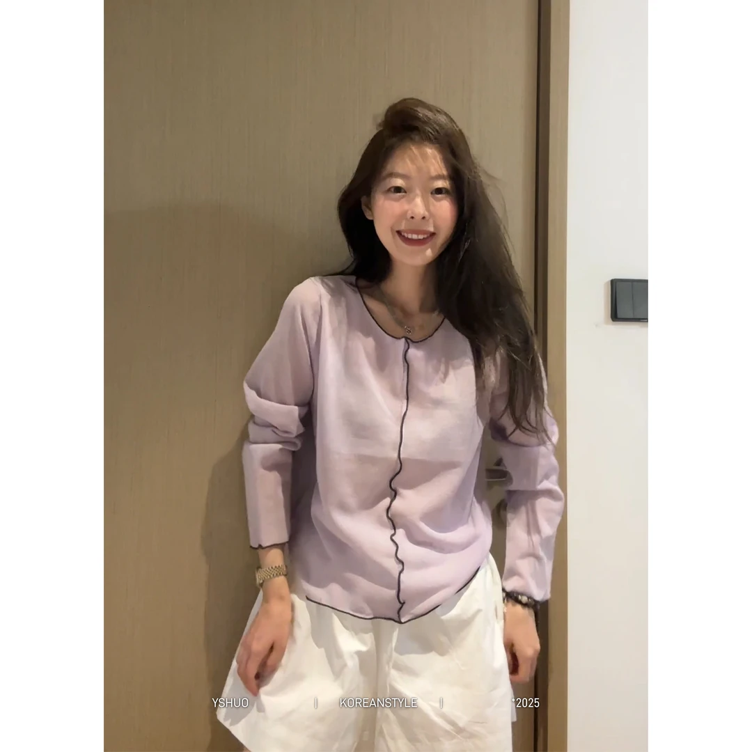 YSHUO【泡沫之夏】欧若风撞色木耳边轻薄夏日防晒罩衫女上衣25110