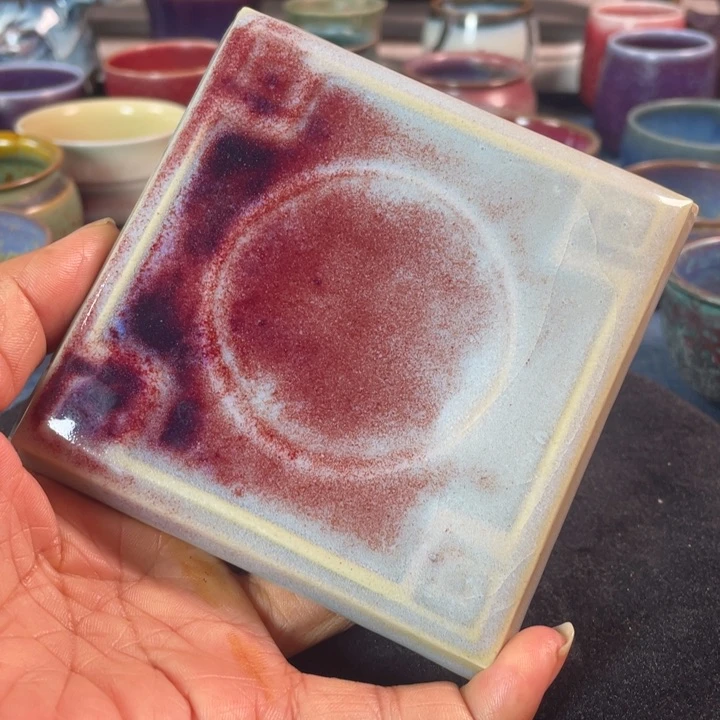 摆件钧瓷四方杯垫