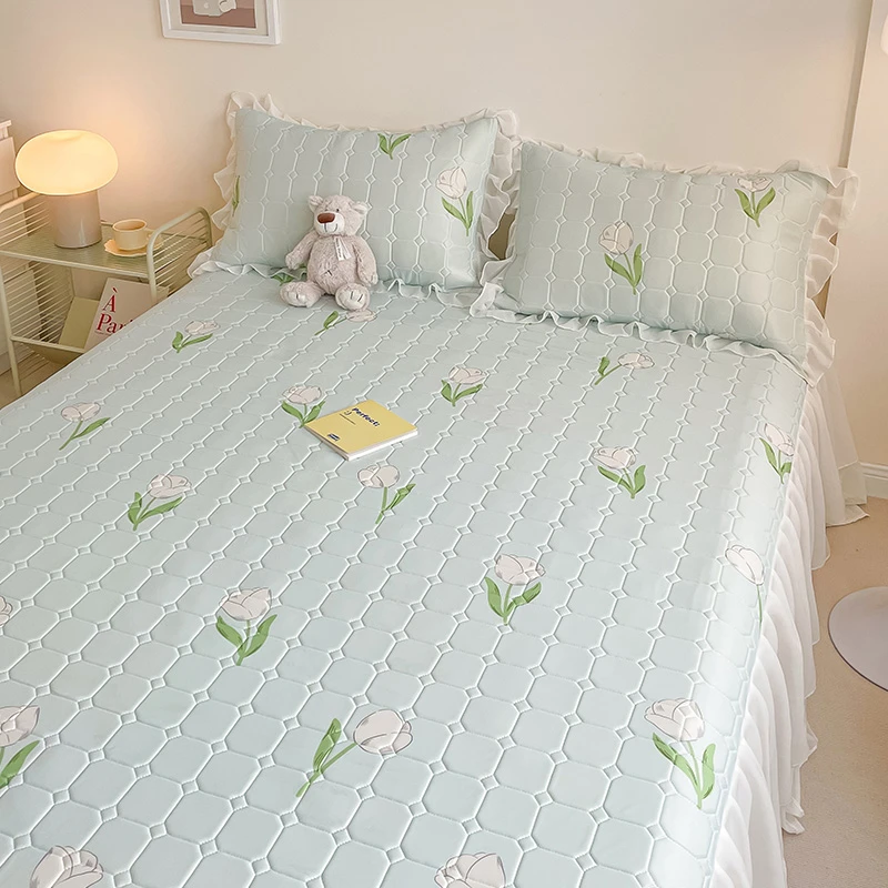 夏季冰丝乳胶凉席三件套床裙四件套可机洗折叠席子小清新空调软席