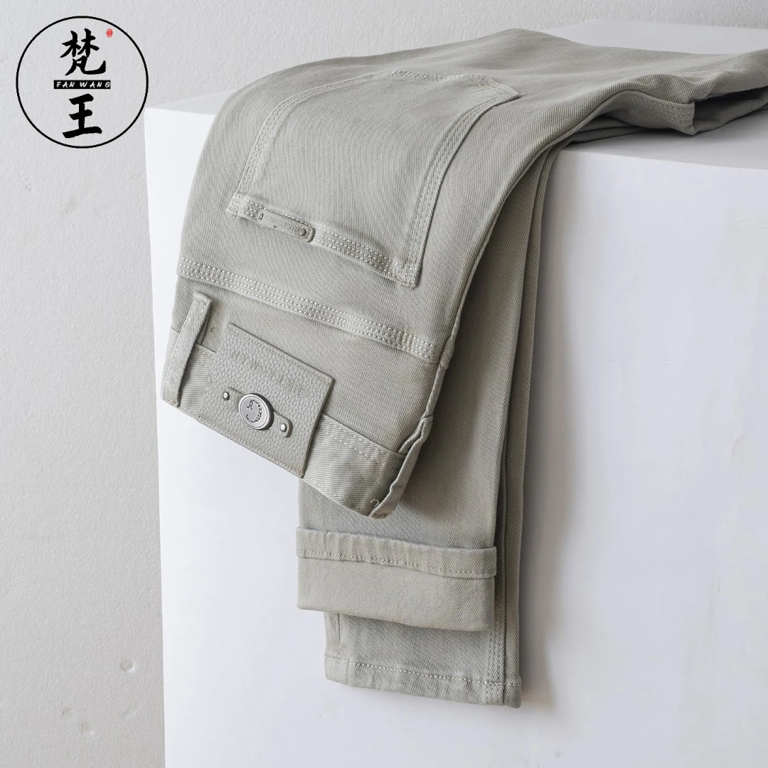 梵王纯色牛仔裤男秋冬新款弹力九分裤修身直筒百搭休闲潮流长裤子