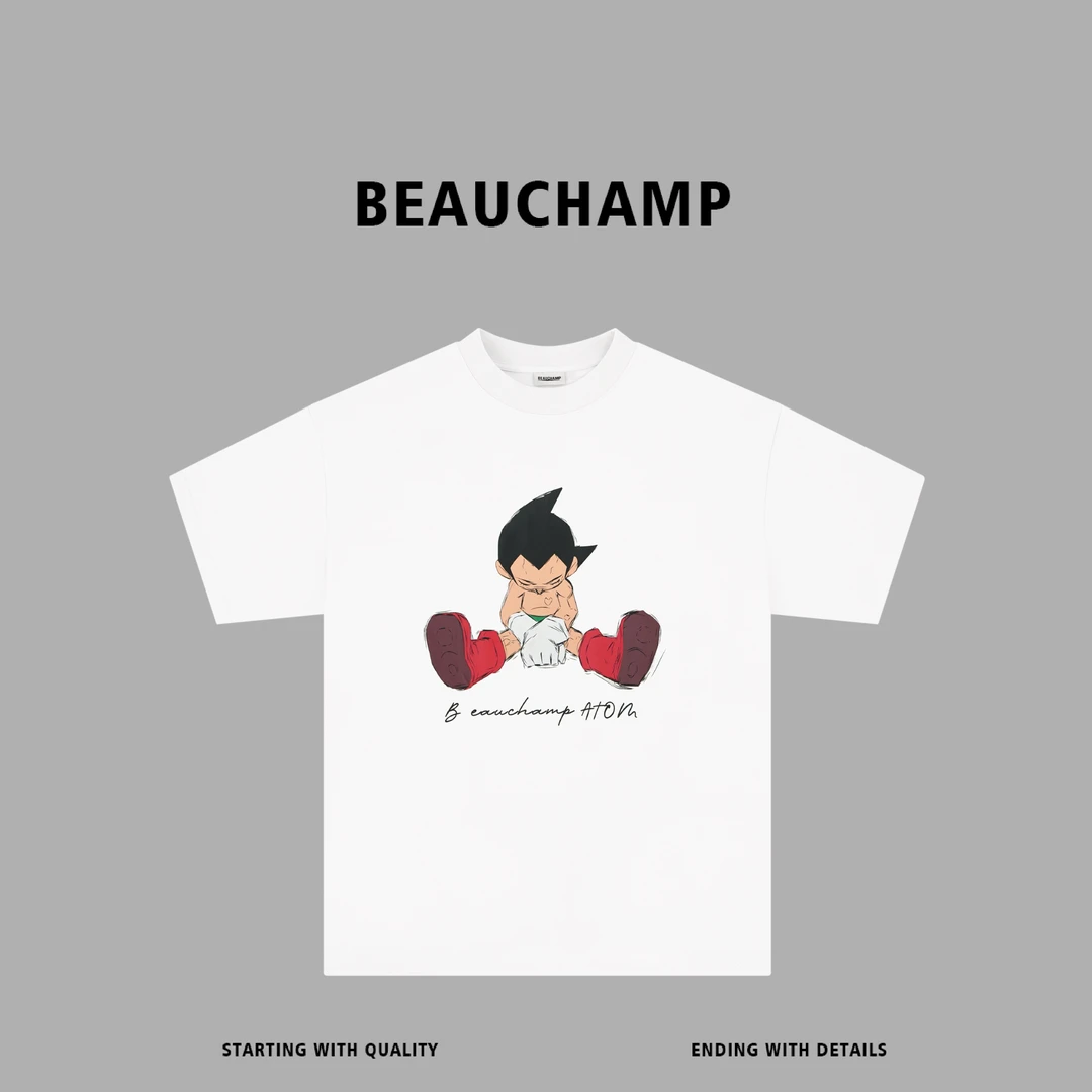 Beau champ品牌 美式百搭夏季宽松潮流卡通印花圆领短袖 6305#