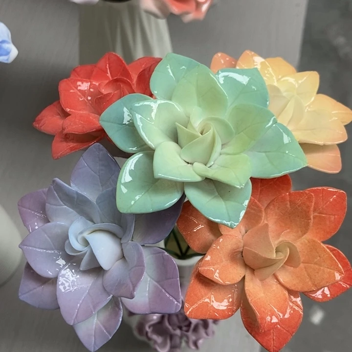 陶瓷手工制作陶瓷花5朵