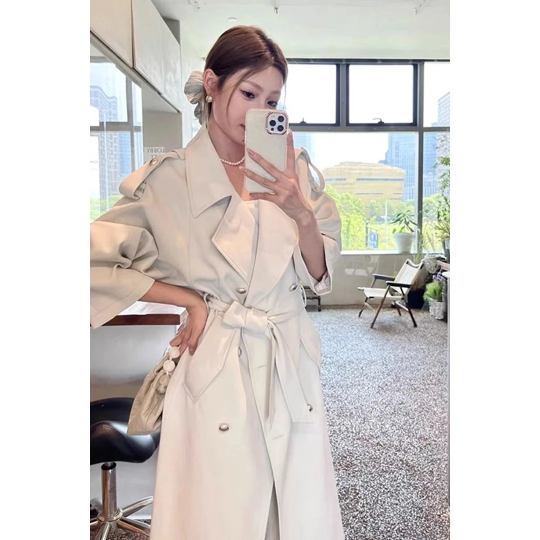 白色长款风衣外套女2025春秋气质小个子英伦风露丝同款大衣高级感