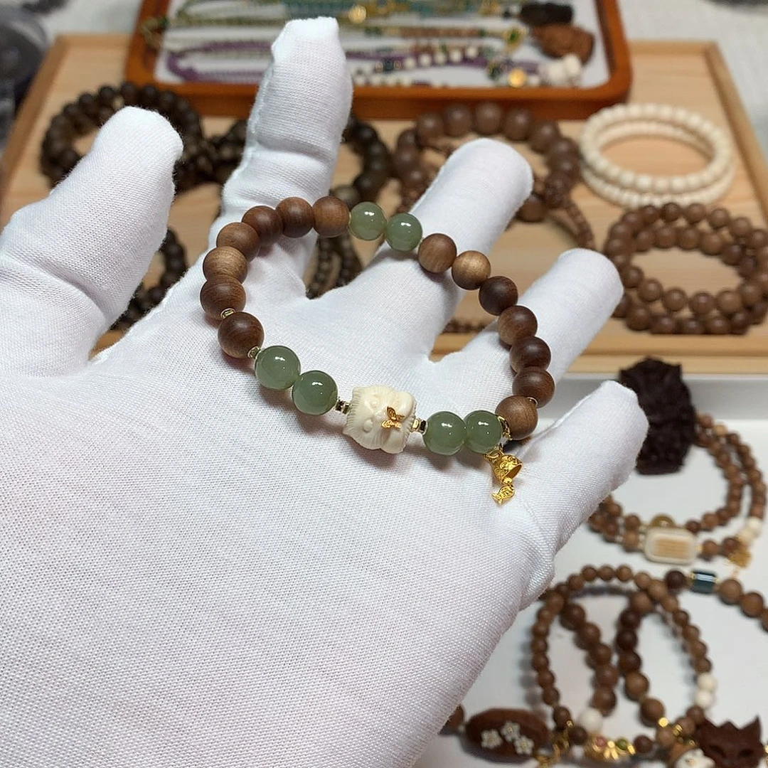 檀香木手串/手链印度迈索尔老山檀香老料黑肉横纹猫单圈卡8