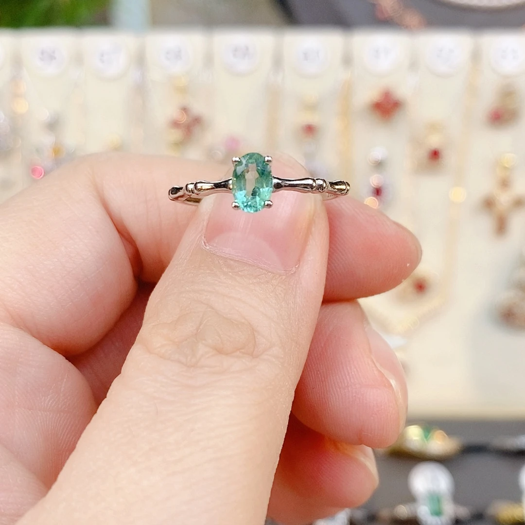 祖母绿银S925镶嵌戒指