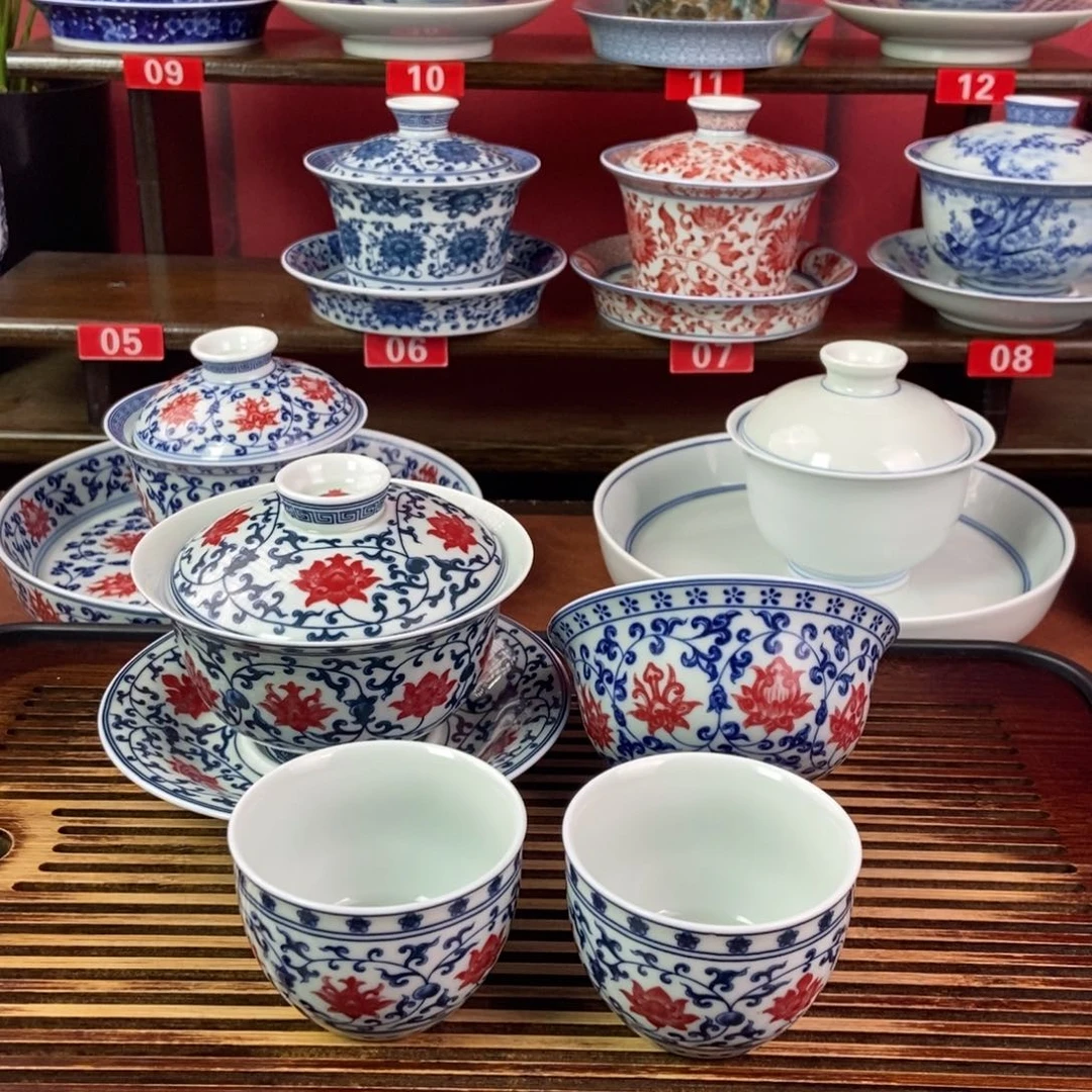 誰***顏陶大压手盖碗两个客杯四件套