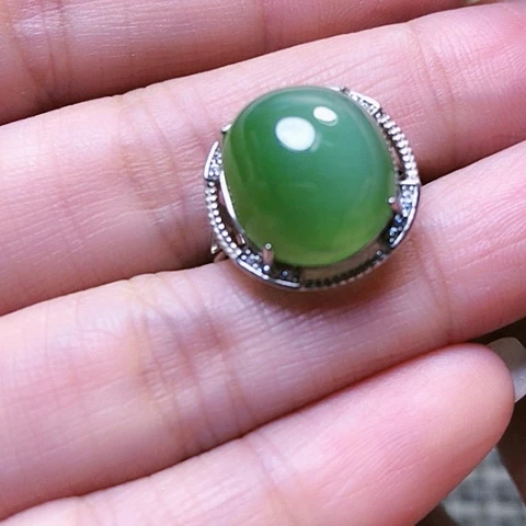 和田玉戒指银S925镶嵌