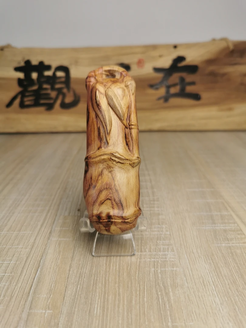 竹报平安  海南黄花梨木雕小物件 雕刻文玩手把件  自产自销