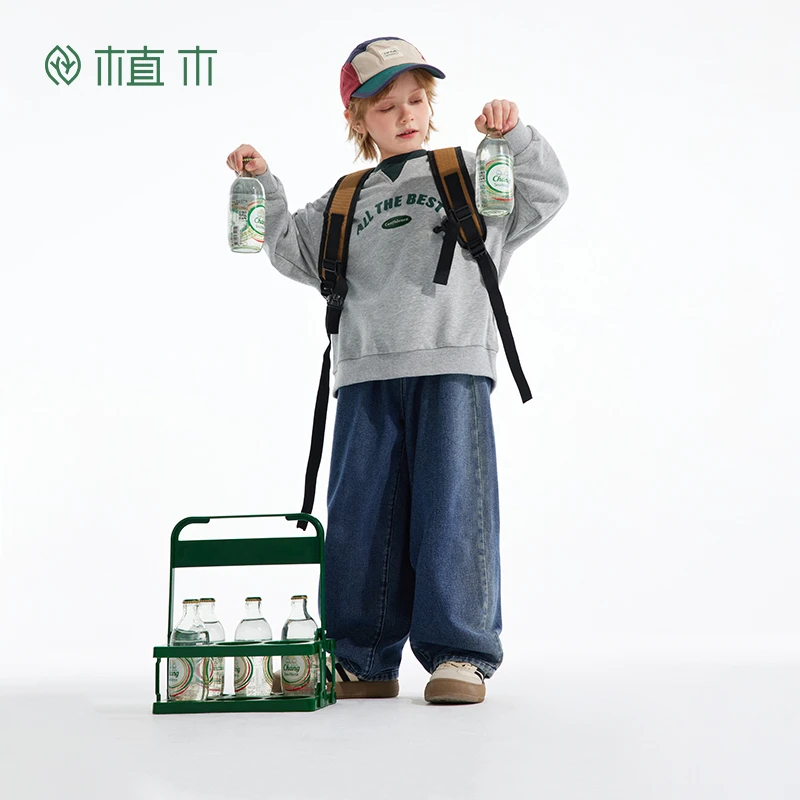 植木童装男童卫衣2025春季新款中大童设计感圆领卫衣上衣儿童卫衣